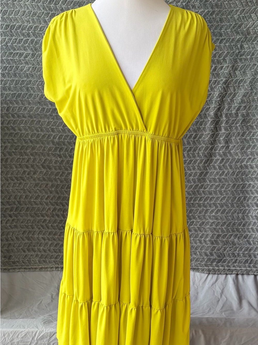 Olga Cassini Bright Yellow V-Neck Tiered Maxi Dress